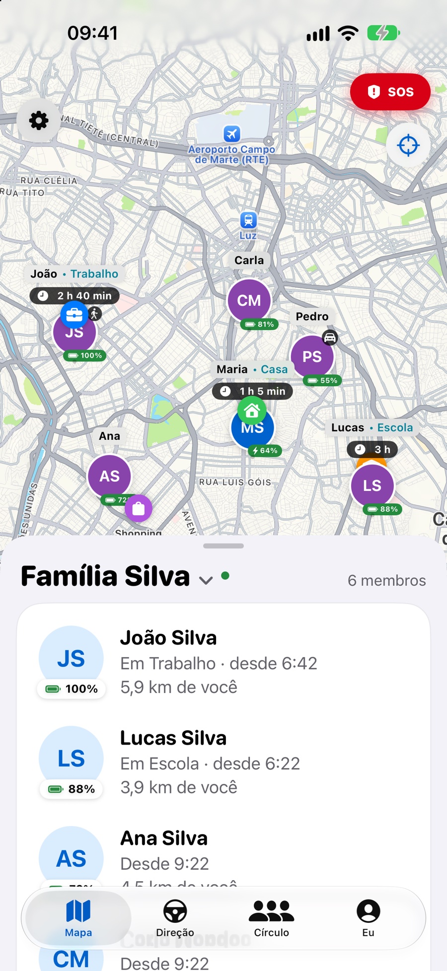 Mapa com Lucas na Escola e o tempo que está lá