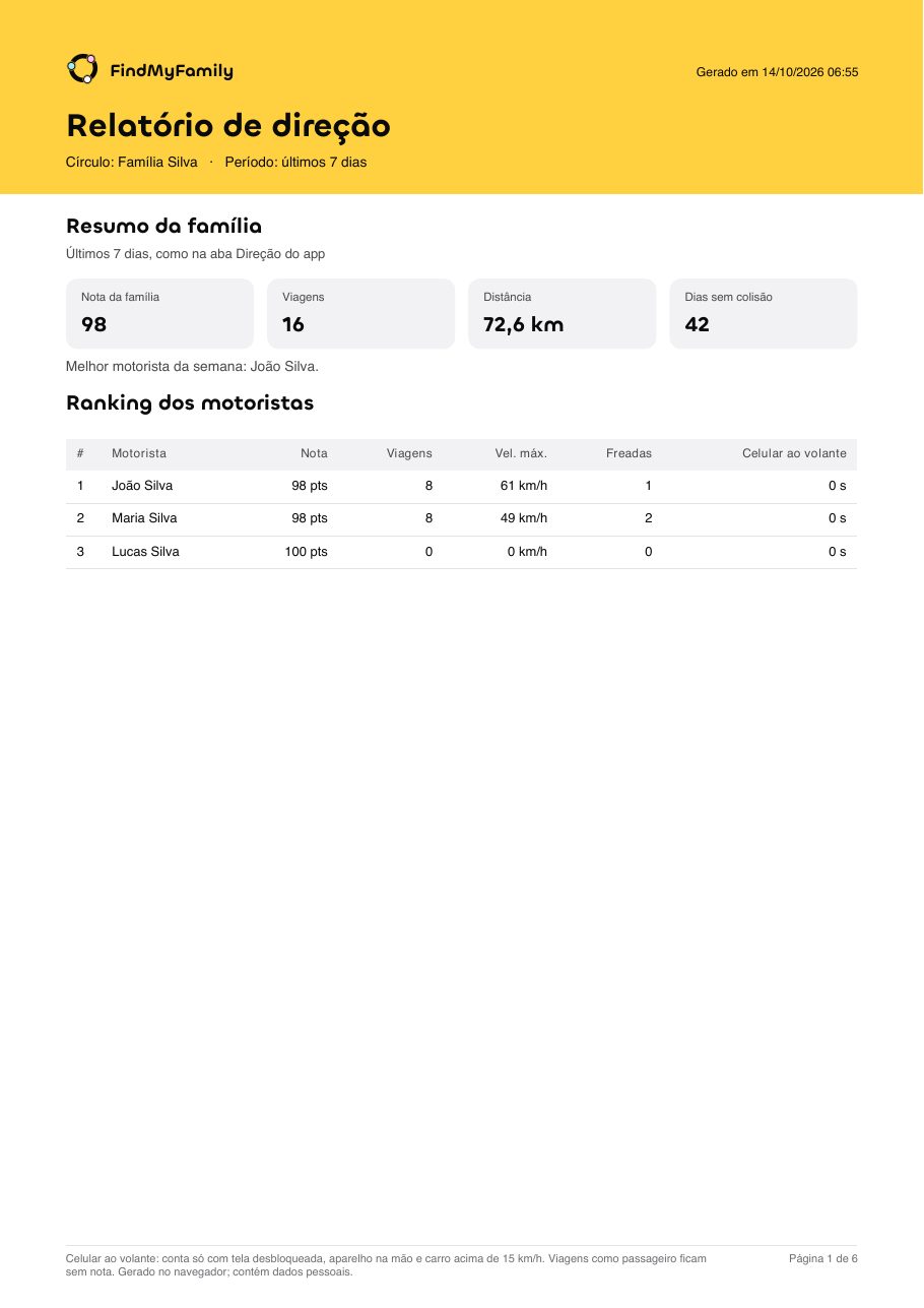 Primeira página do relatório Direção em PDF